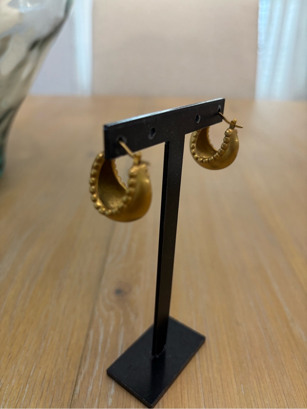 Textured Gold Hoop Earrings with Beaded Edge